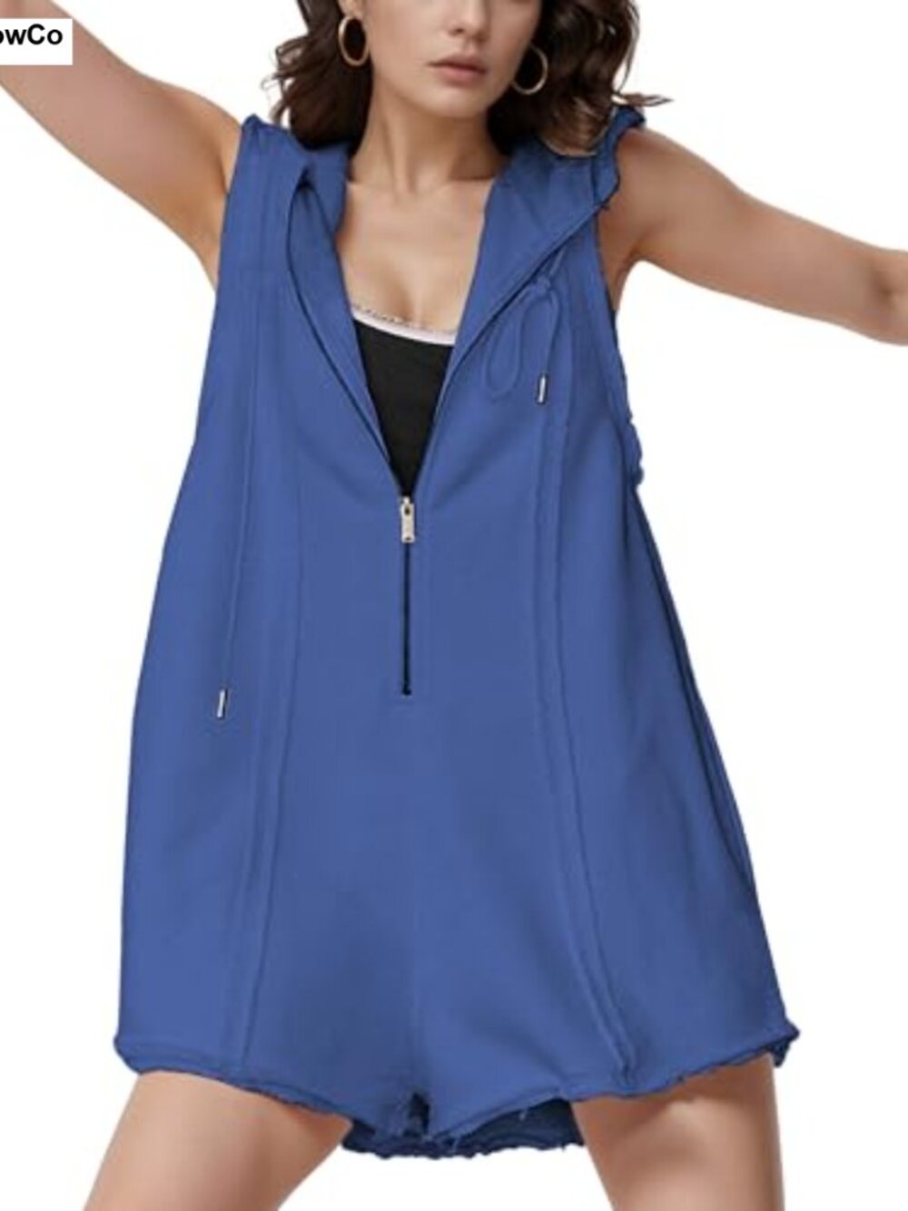 Women Athletic Sleeveless Romper Hooded Jumpsuit Overalls Cotton Blend